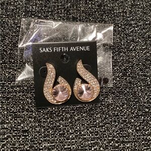 Saks Fifth Avenue Gold and Pink Crystal Pavé Earrings